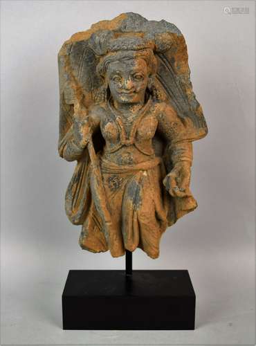 Gandhara sculpture. Grey schist. 1c BC - 2nd c AD. Standing figure of a female divinity. 13