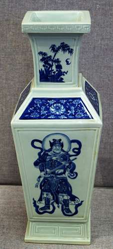 Porcelain vase. China. 20th century. Square form. Underglaze blue decoration of The Buddhist- Lokapalas. 21