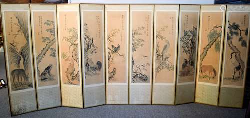 Folding screen. Korea. Late 19th century. Ink and slight colours on paper. Paintings of animals. Ten panels. 72