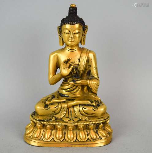 Gilt bronze image of the Buddha. Sino-Tibetan. 19th century. 6-3/4