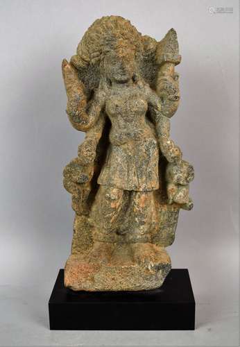 Ganhara sculpture. Grey Sakist. 1c BC- 2nd c AD. Standing figure of Harihara or a Dakhini. 13-1/2