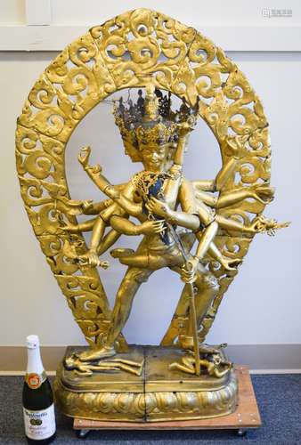 Tibetan Gilt Bronze/Repousse Chakrasamvara. 18/19th C.