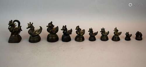 Lot of ten measurement weights. Burma. 19th century and earlier. Cast bronze. 3