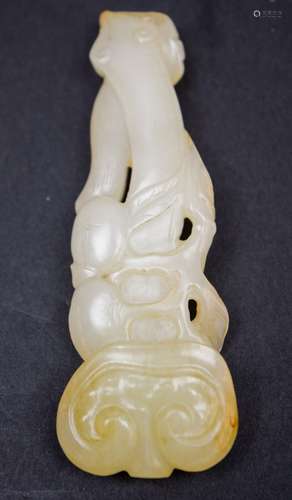 Jade carving. China. 18th century. Yellow white stone. Caring of a Ju-i scepter with a branch of peaches. 3-1/2