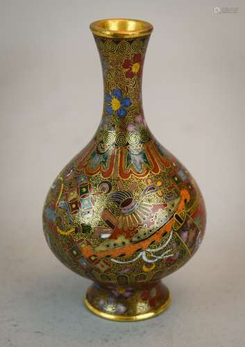 Cloisonné vase. Japan. Meiji period. (1868-1912). Decoration of dancers costume. Scrolls and various brocade patterns in brilliant colours. 4