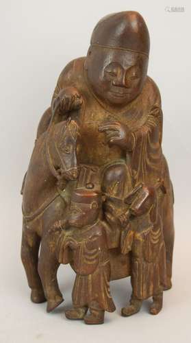 Bamboo root carving. China. 18th century. Figure of Hsuan Tsang- The Monkey King and Piggy from The Journey to the West. 9