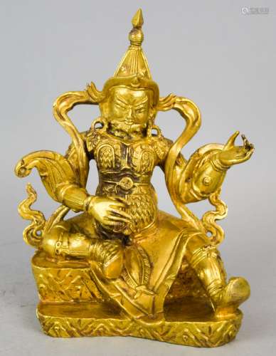 Gilt bronze Buddhist Divinity. Tibet. 18th century. Seated figure of Dhrtarastra- King of the East and The God of Music.. 6