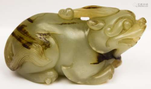 Jade paperweight. China. 19th century. Stone of a grey green colour with black striations. Figure of Pi Hsieh. 3