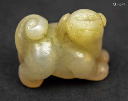 Jade carving. China. 19th century. White stone. Study of a puppy. 1