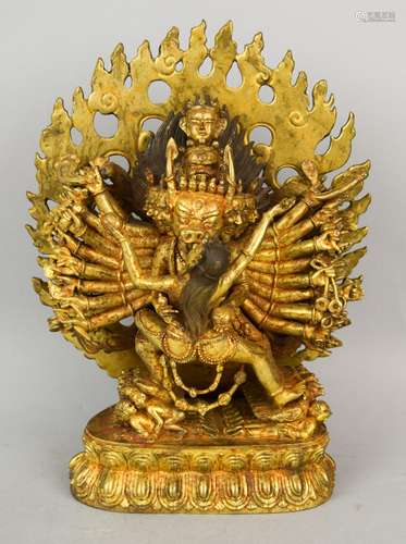 Tibetan Bronze Yama 20th C. Vajrabairava yab yum.