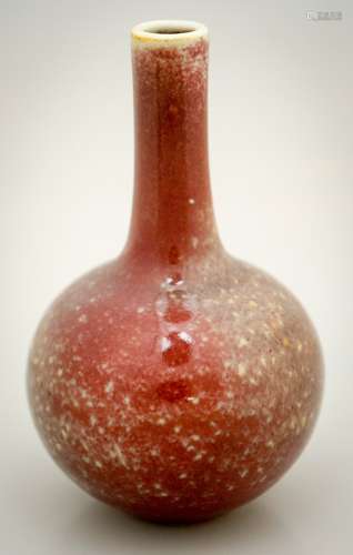 Peach bloom vase. China. 19th century. Bottle form. K'ang H si mark. 4-1/4