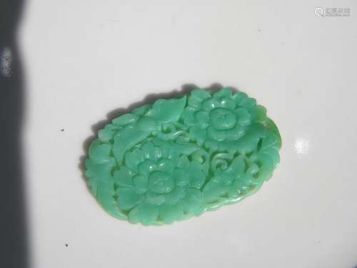 Antique Chinese Green Jadeite Flower Pendant