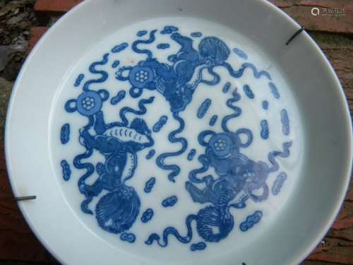 Antique Asian Blue and White Lion Plate