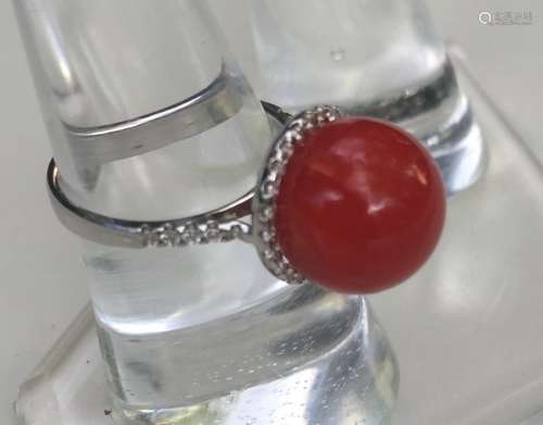 Vintage Natural Ox Blood Round Red Coral Ring