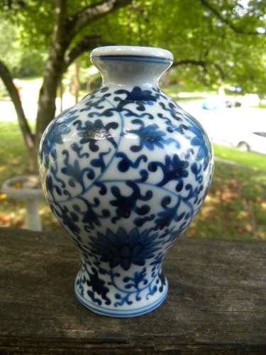 Chinese Blue and White Flower Vase Marked