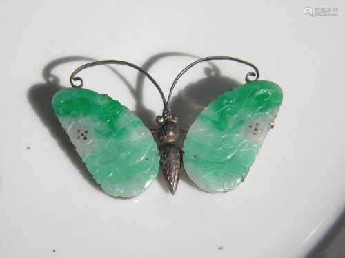 Antique Chinese Green Jadeite Butterfly Pendant