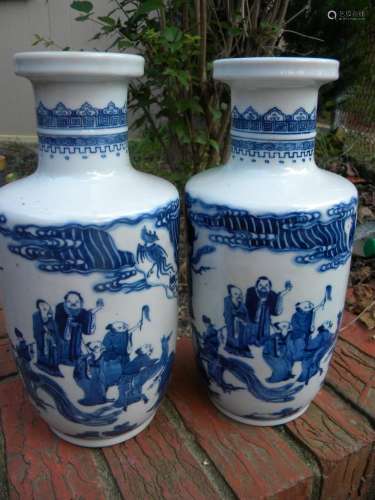 Pair of Antique Chinese Blue and White Vases