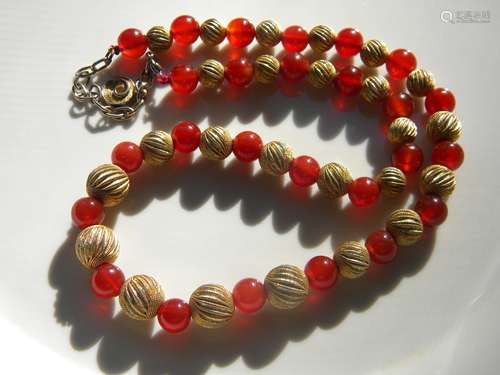 Antique Chinese Red Carnelian Bead Necklace