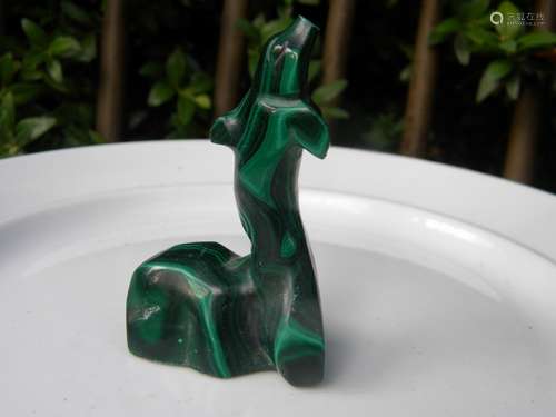 Antique Malachite Carve Dolphin Statue