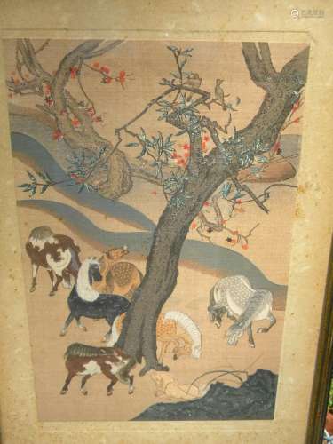 Antique Asian Horse Painting Framed
