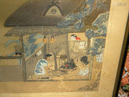Antique Asian People Painting Framed