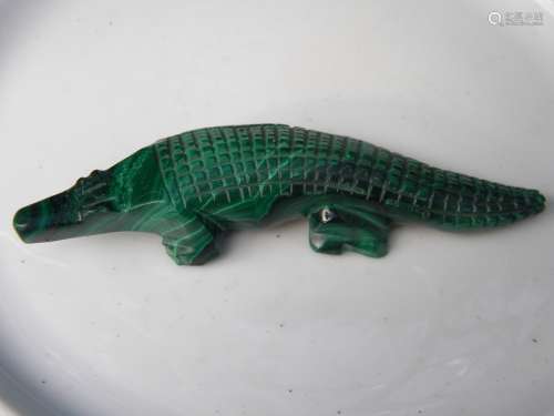 Antique Malachite Carved Alligator Statue