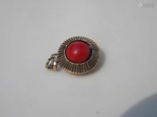 Antique 14K Gold Ox Blood Red Coral Pendant