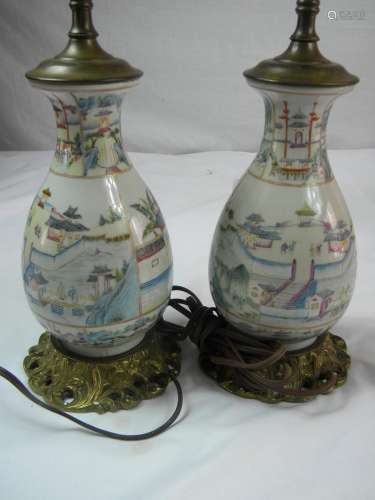 Pair of Antique Chinese Famille Rose Vases