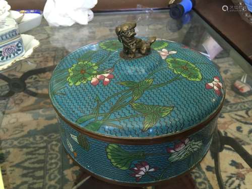 Antique Chinese Cloisonne Box with Foo Dog