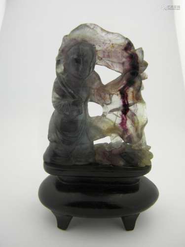 Antique Chinese Amethyst Carved Boy and Lotus