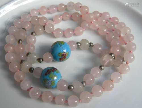Vintage Chinese Pink Quartz Bead Necklace