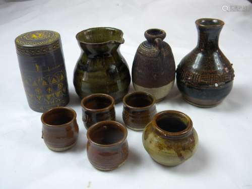 Group of Porcelain cups and Wine Bottles