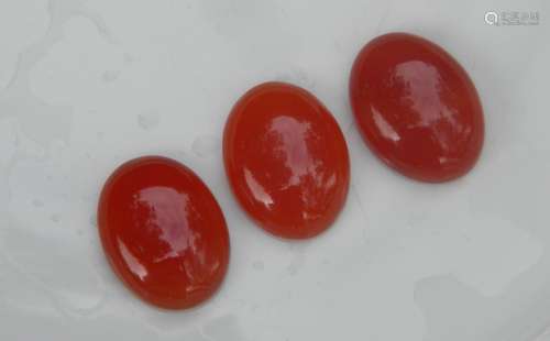 Three Antique Chinese Red Carnelian Oval Stone