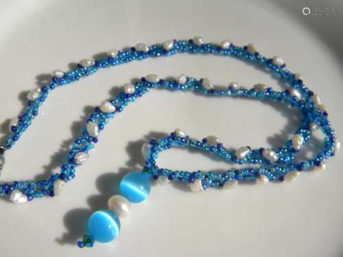 Vintage Blue Beads Necklace