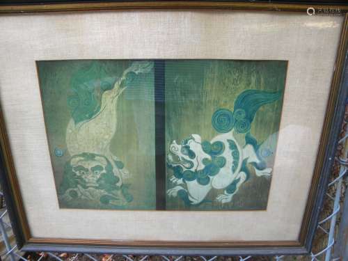 Antique Lion Painting Framed