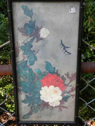 Antique Chinese Flower Painting Framed