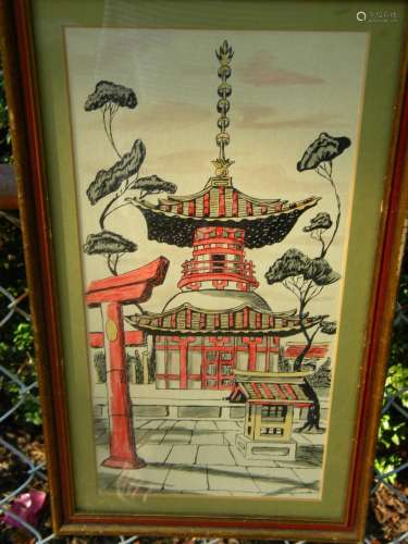 Antique Pagoda Painting Framed-No.2