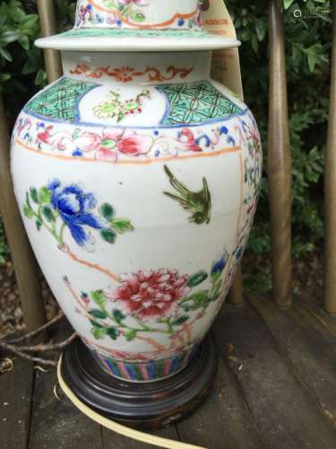 Antique Chinese Famille Rose Vase Lamp