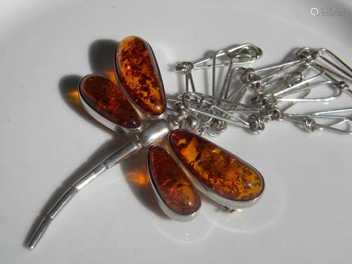 Natural Baltic Amber Dragon Fly Pendant Necklace