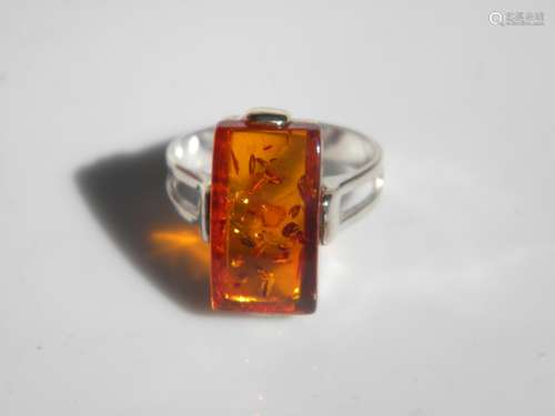 Natural Baltic Amber Silver Ring