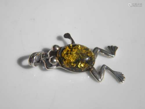 Natural Baltic Amber Silver Frog Pendant