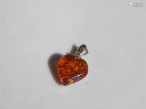 Natural Baltic Amber Silver Heart Shape Pendant