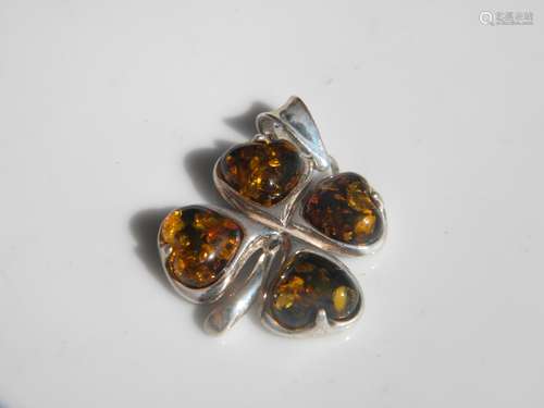 Natural Baltic Amber Silver Flower Pendant