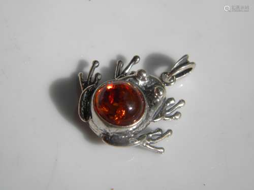 Natural Baltic Amber Silver Frog Pendant