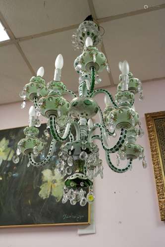 10 Lights Bohemian 1940's Green Crystal Chandelier