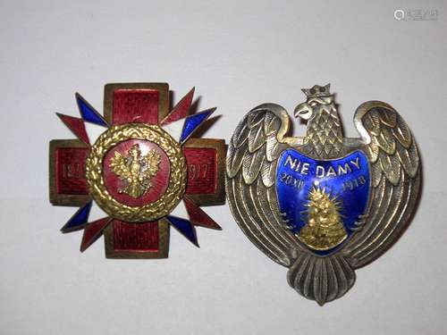 Antique Polish 3 Enamel Badges Medals 1918