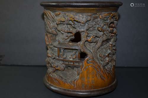 Chinese Bamboo Carved Brush Pot