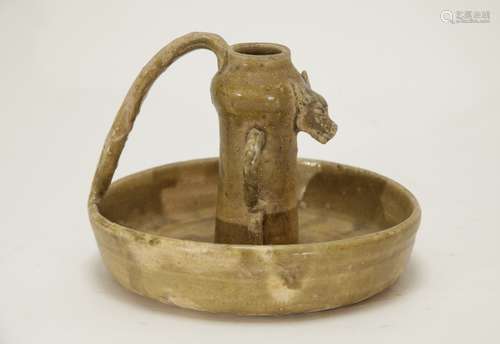 An Early Straw-Glazed Oil Lamp