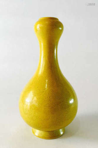 Chinese Yellow Glazed Porcelain Vase w/Shadow Work