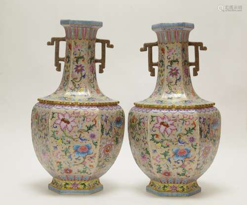 Pair of Chinese Famille Rose Porcelain Vases